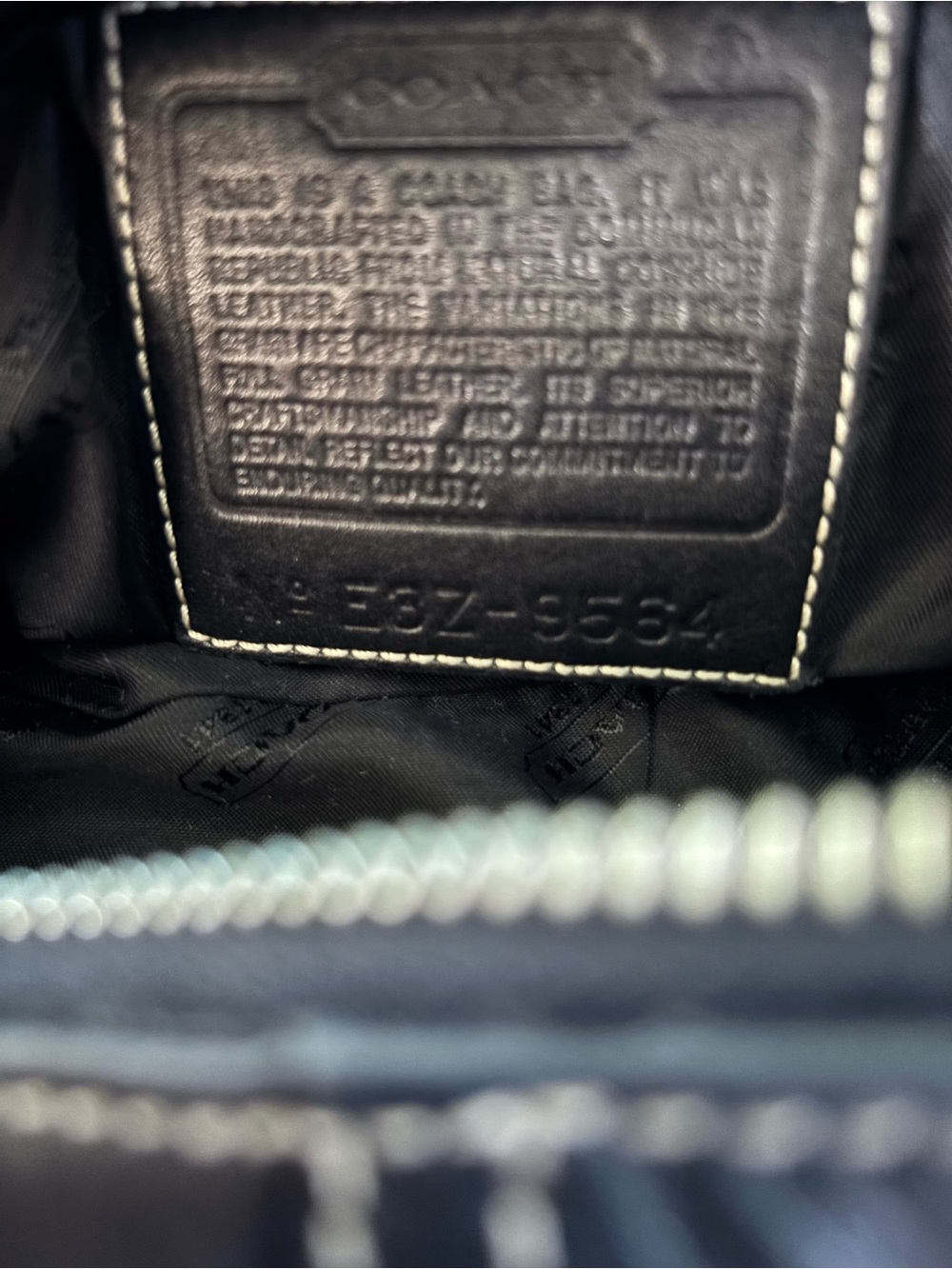 COACH NO. E3Z-9564 Vintage Black Leather Shoulder Bag with White Stitching - Picture 3 of 11